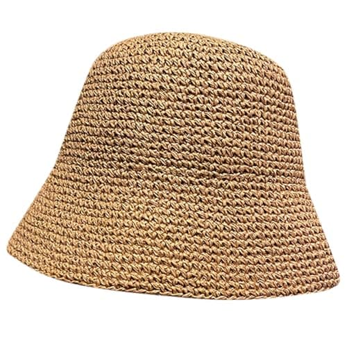Handmade Women's Straw Hat with Wide Brim Protection for Beach Travel Packable Summer Cap with SPF 50+, khaki, One Size