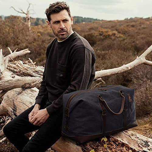 S-Zone Mens Canvas Leather Holdall Travel Duffle Overnight Weekend Satchel Totes Bag Handbags — view 2