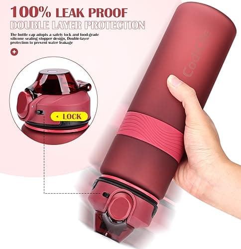 CodiCile Water Bottle, BPA Free 1l Water Bottle Leak Proof Drinks Bottle, Large Sports Bottle Great for Gym, School, Office and Travel (Red) — view 4