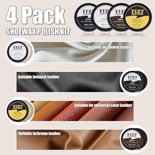 YUET Shoe Polish Kit Cleaning Shine Care Barrel Set For Brown Black Leather With Brush Travel Case Luxury Premium Soft Horsehair Bristle Dauber, Wooden Applicator, Shoehorn, Case 13Pcs (Brown) — view 4