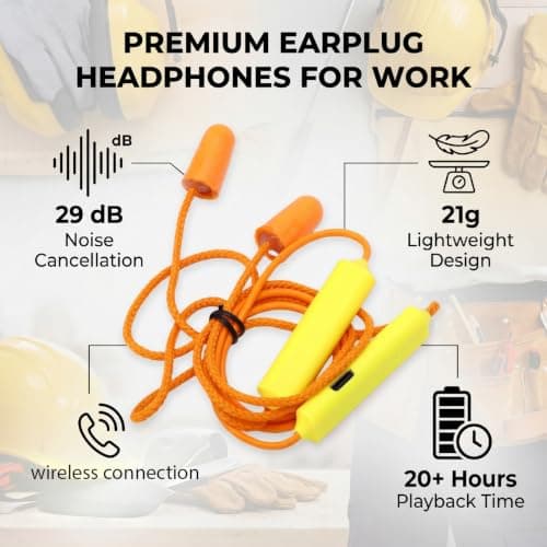 LICAEVEY Bluetooth Earplug Headphones, 29dB Noise Reduction, IPX5 (Yellow) — view 3