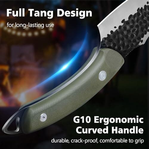 SHAN ZU Chef's Knife Hand Forged Kitchen Knives with Leather Sheath High Carbon Steel Cooking Knife Boning Knife and Full Tang G10 Waterproof Handle, Professional for Home, Camping, BBQ - Green — view 4