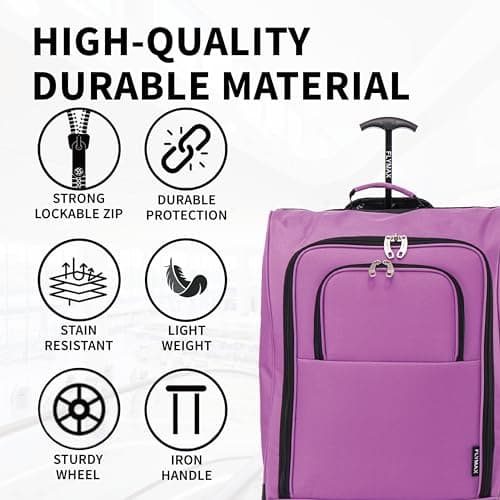55x40x20 Ryanair Cabin Bag Hand Luggage Lightweight Suitcase Approved Carry on Luggage 1.4kg 44L Fits Purple — view 2