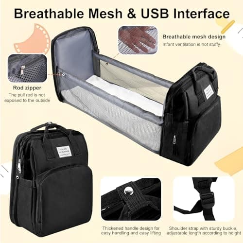 Jalann Baby Changing Bag, Nappy Changing Bag for Mums, Large Capacity Baby Bags with Changing Mat, Waterproof Portable Diaper Backpack, Shoulder Straps for Travel (Black) — view 4