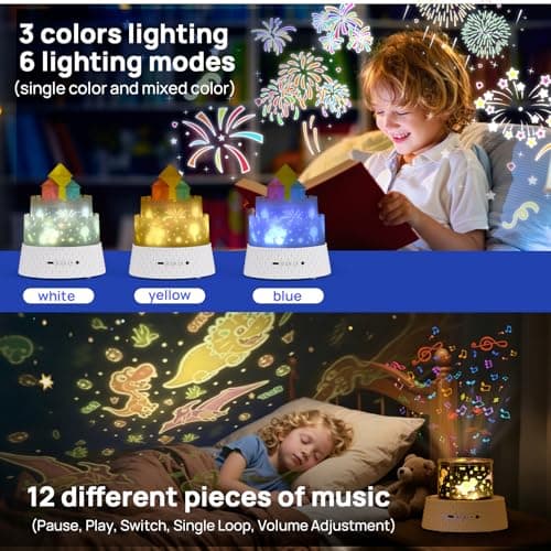 Kids Night Light Projector, Sensory Toys Baby Toys,12 Music & 23 Films, Dimmable+Timer+Remote Projector, Rechargeable Sleep Aid with 360° Rotating, Remote & Timer, Birthday, Christmas gift, Room Decor — view 5