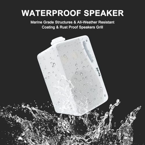 Herdio 3.5" Outdoor Bluetooth Speakers Wired Waterproof, 200W 3 Way Upgrade Premium Wall Mount Speakers, Durable Mountable Loud Sound System for Patio Indoor Deck Garage (White Pair) — view 4