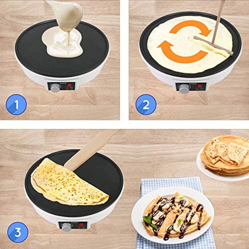 30.5cm Electric Pancake & Crepe Maker by StarBlue with FREE Recipes e-book and Wooden Spatula - AC 220-240V 50/60Hz 1000W, UK Plug, Europe Adapter Included — view 5