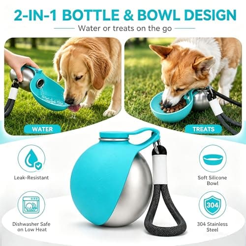 Portable Dog Water Bottle for Walking, 2-in-1 Stainless Steel Dog Bottle — view 2
