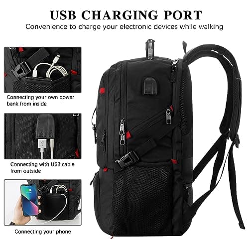 VESERI Backpack with Shoe Compartment,18.4in Laptop Bag for Travel Business,Sport Gym Bag for College School Bookbag for Men Women,Black — view 4