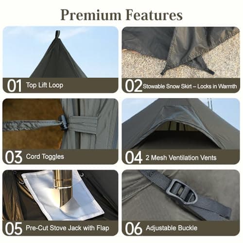 TOMOUNT Hot Tent Teepee Tent with Stove Jack, 4 Season 2 Man Backpacking Tent for Camping, 20D Ripstop Nylon, Windproof Waterproof Winter Small Tent for Hiking Camping Hunting — view 3