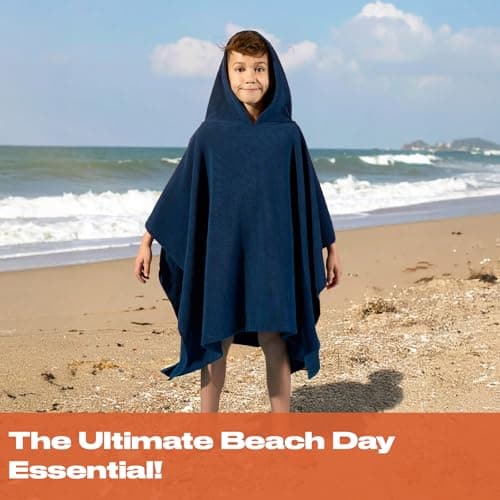 Brentfords Poncho Towels for Kids Short Sleeve Quick Dry Absorbent Hooded Towels for Kids Beach Swim Childrens Travel Wrap Changing Robe Holiday Spa Pool Dry Oversized Swimming Towel, Navy — view 2