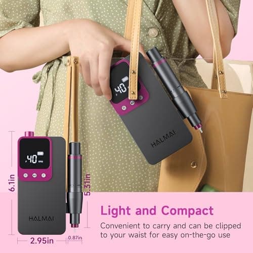 Electric Nail Drill Professional, Portable Nail File for Acrylic Gel Nails, Cordless Rechargeable Ultra Power Nail Drill Kit 40000RPM, HMC320 Salon-Grade Efile Nail Machine (Dark Grey) — view 6