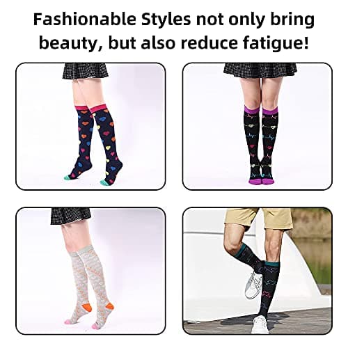 Compression Socks for Women and Men, 7 Pairs Medical Compression Stockings 15-20 mmHg Colorful Support Socks for Athletic, Varicose Veins, Running, Cycling, Hiking, Flight, Travel, Nursing, Pregnancy — view 4