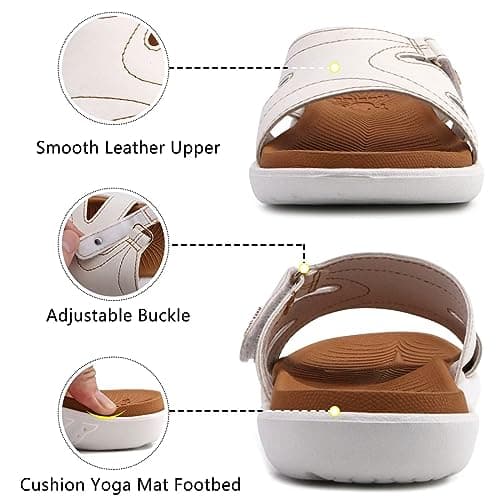 KuaiLu Womens Fashion Orthotic Sliders Ladies Lightweight Athletic Yoga Mat Sandals Slip on Thick Cushion Slippers Sandals with Comfortable Plantar Fasciitis Arch Support KhakiWhite 5 — view 5