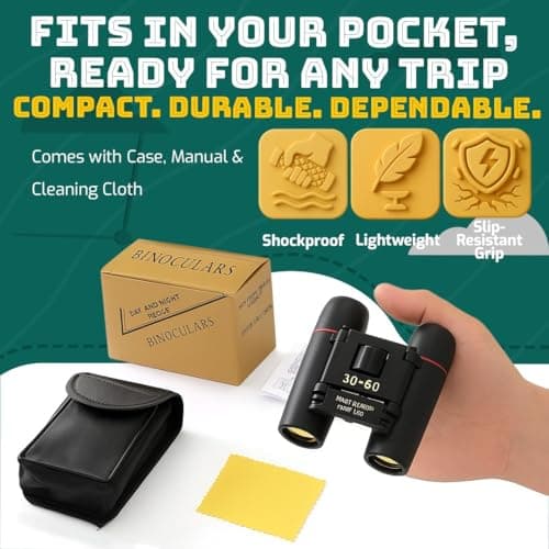 30x60 Compact Binoculars for Adults– Mini Folding Binoculars for Bird Watching, Travel, Hiking, Sightseeing & Concerts – Lightweight Product with Carry Case & Cleaning Cloth — view 4