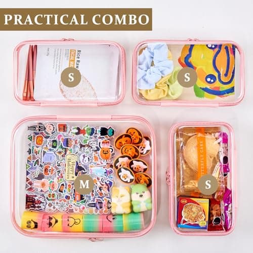 4 pcs Clear Zipper Pouches,Hard Shell Zipper Case, Toiletry Bag for Travel, Clear Diaper Bag, Toiletry Pouch, Travel Organizer, Cosmetic Bag,Toy Storage Bins (Light Pink,M+3S) — view 3