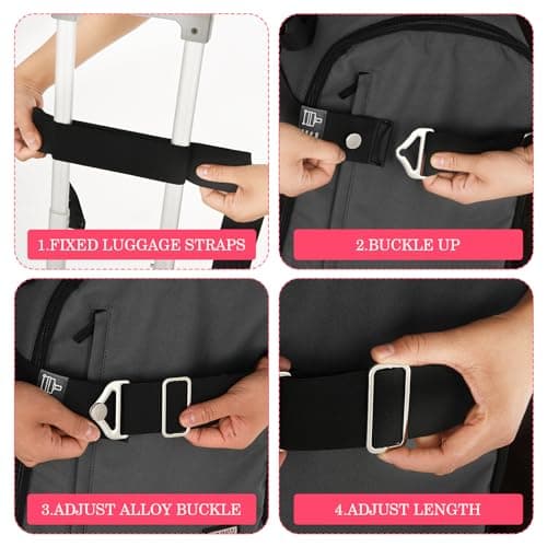 2-in-1 Travel Belt for Luggage Straps Over Handle for Add a Bag, Adjustable Travel Luggage Belt Strap with Alloy Buckle Elastic Belt for Carry On Bag, Suitcase Strap Travel Accessories(Black) — view 5
