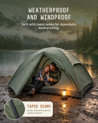 Voyager 2 Man Tent - Waterproof, Windproof, Quick Setup, Spacious 2-Person Camping Tent, Durable, Lightweight Outdoor Shelter, Ideal for Hiking, Backpacking, Camping- 225x135x110cm (Green) — view 3