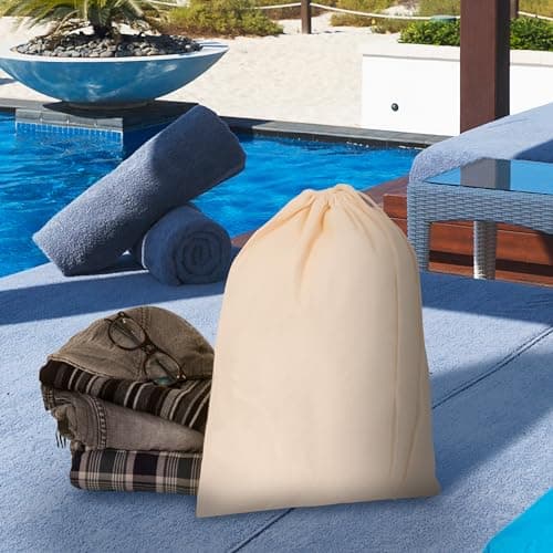 Bronta Mill Plain Natural 100% Cotton Drawstring Stuff Bags | Eco Friendly Storage Pouch | Beige - L - 50cm x 40cm — view 5