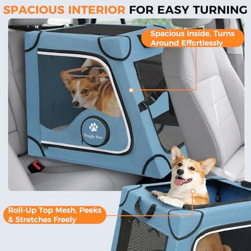 Snagle Paw Portable Dog Crate for Car Travel,Metal Frame Pet Crate,Pet Carrier for Car Back Seat Secures with Headrest Strap and Seatbelt — view 6
