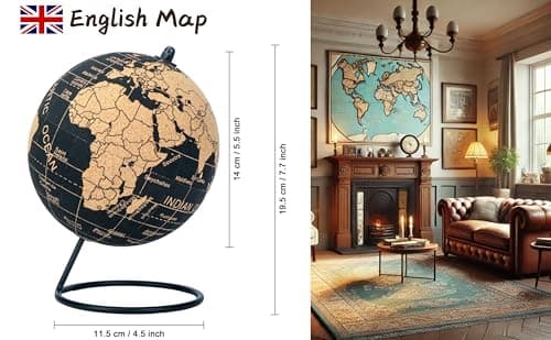 Exerz Cork Globe 14cm Pinnable English Map with Pins, Black Stand — view 2