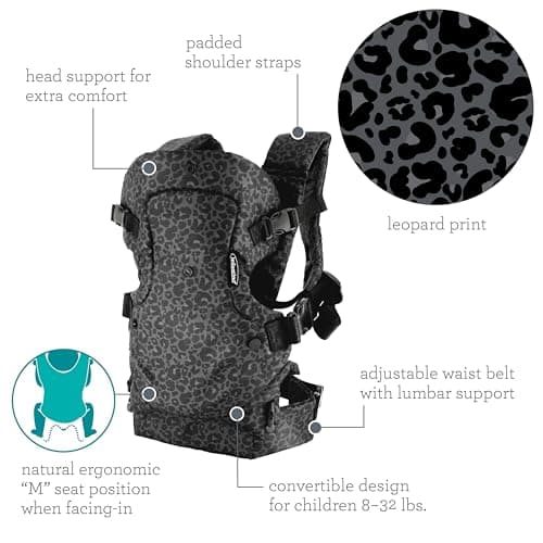 Infantino Flip Advanced 4-in-1 Baby Carrier - Ergonomic, Convertible, Face-in and Face-Out Front and Back Baby Carrier Newborn to Toddler 3.6-14.5 kg, Grey Leopard — view 6