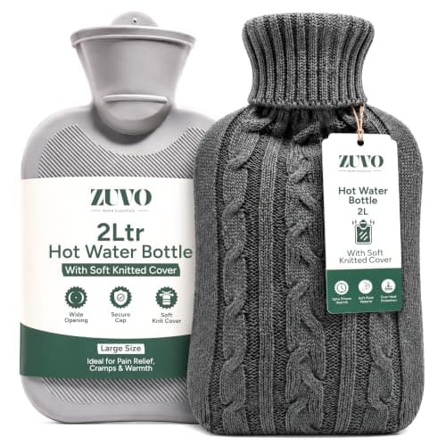 Zuvo Hot Water Bottle with Soft Knitted Cover, 2L, Leakproof, for Adults
