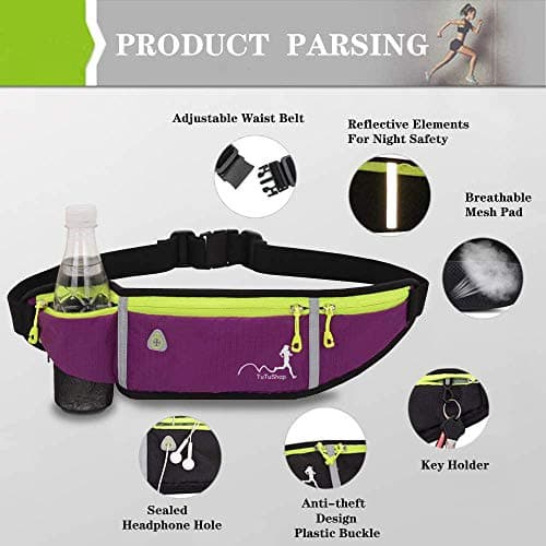 TuTuShop Lightweight Running Belt Adjustable Running Waist Pack with Elastic Strap Running Pouch Phone Holder Accessories for iPhone Samsung,Workout Fanny Pack for Men/Women (Purple) — view 3