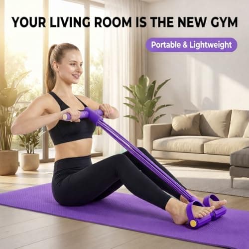 Pedal Resistance Bands with Handle – 6 Tube Heavy Resistance Sit Up Pull Rope, Foot Pedal Exercise Bands for Abs, Arms, Legs & Core Workout, Portable Home Gym Equipment (Purple) — view 5