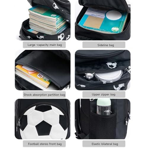 Kids Football School Bag for Boys, Laptop Backpack, Teenage Black Gold Causal Travel Children's Backpack, Lightweight Rucksack Water Resistant Oxford-Fabric Work Daypack, Fashion Backpack (Golden) — view 4