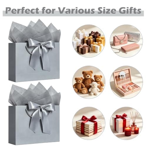 SHUBEIEUMI 3Pcs Gift Bags 28x20x10cm, Paper Bags(Silver Gray) — view 4