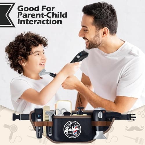 deAO Kids Hairdressing Set for Boys, Pretend Play Hair Styling Toys for Kids with Hair Dryer, Fake Razor, Barber Scissors and Stylist Accessories, Barber Hair Salon Playset for 3+ Years Old Boys Girls — view 6