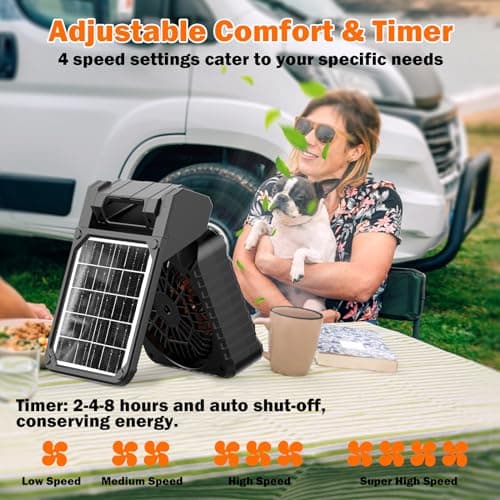iYeHo Solar-Powered Camping Fan with LED Lantern,10400mAh Rechargeable Battery Operated Portable,Timer,Phone Charging and Eco-Friendly Fan,for Camping,Fishing, Power Outage,Hurricane,Travel — view 3