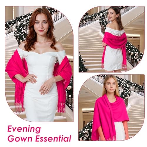 Abeillo Shawl Wraps for Women, Soft Pashmina Shawl with Fringes Blanket Wrap for Wedding Evening Dresses, Travel Accessory (Hot Pink) — view 2