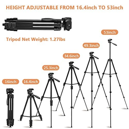 iPhone Tripod, EVERESTA Phone Tripod 54" Extendable Camera Tripod Stand with Bluetooth Remote and Cell Phone Mount Compatible with Mobile Phone/DSLR/Gopro — view 3