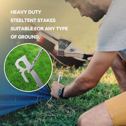LATERN 6Pcs Heavy Duty Tent Pegs, 28CM Stainless Steel Camping Tent Stakes Multifunction Ground Stakes with Hook and Hole for Outdoor Trip Hiking Gardening Large Hard Ground Rocky (With a Carabiner) — view 6