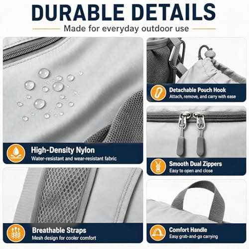 NWDEY Lightweight Foldable Backpack, Waterproof Small Rucksack with Flip Top Main Compartment, 160g Packable Casual Daypack for Men Women Kids, Perfect for Hiking Camping Travel Cycling (Light Grey) — view 3