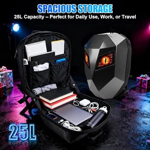 WODHMIEY LED Motorcycle Backpack Gift Idea for Men & Teenagers, Programmable Pixel Display Helmet Backpack 3D Hard Shell & Carbon-Fiber Look, Water-Resistant Laptop Daypack for Travel School Daily Use — view 5
