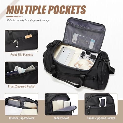 HYC00 Sport Gym Bag with Shoes Compartment and Wet Pocket, Gym Bag for Men and Women Travel Duffel Bags Waterproof Overnight Weekender Bags Sports Fitness Tote for Training Workout Vacation, Black — view 6