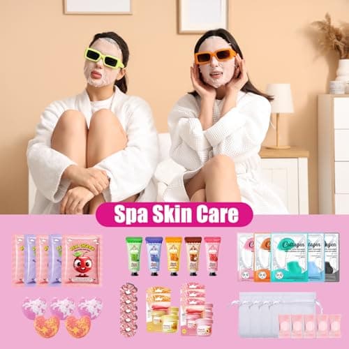 Kids Pamper Sets for Girls - 40 Piece Sleepover Party Supplies for Girls with Facial Masks, Eye Patches, Hand Cream, Lip Balm & Foot Bath Bombs, Pamper Party Gift Set for Birthday Spa Nights (Pink) — view 3