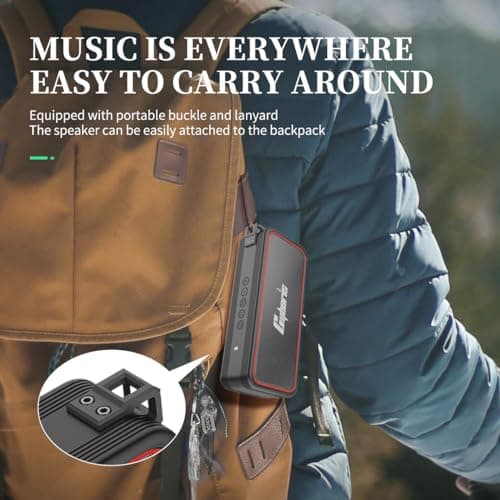 CYBORIS Powerful 20W Bluetooth Speaker IPX7 Waterproof Portable Wireless Speakers, HiFi Loud Deep Bass Stereo Sound,BT5.3, Dual Pairing, 24H Playtime, for Home, Outdoor, Travel, Party (Black Red) — view 5