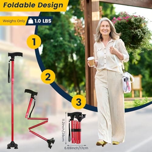 Walking Stick for Women, Folding Adjustable Walking Sticks for 5.2FT-6.1FT Ladies, Free Standing Cane with Pivot Tip, Collapsible Walking Stick for Elderly — view 4