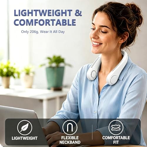 Extraible Portable Neck Fans Rechargeable, 3 Speed Hanging Bladeless Fan, 360° Cooling Personal Fan, USB Rechargeable Hands Free Quiet Wearable Fan for Men Women Home Office Travel Sports (Green) — view 6