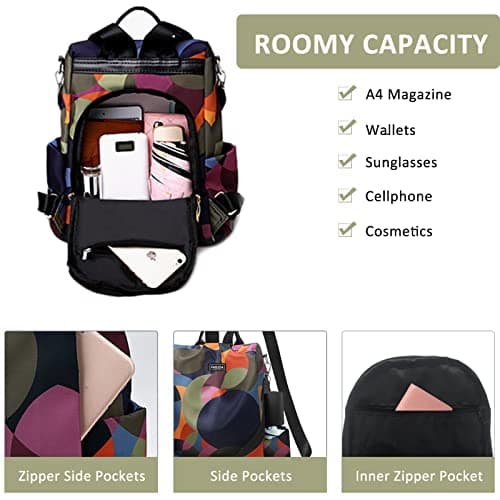 Fmeida Anti Theft Backpack for Women Small Travel Rucksack Water Resistant — view 4