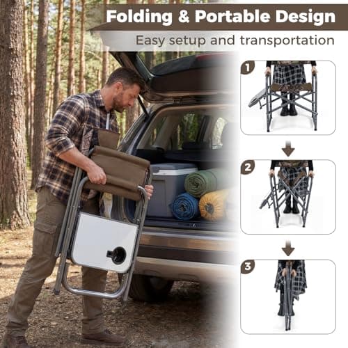 COSTWAY Folding Directors Chair, Oversized Camping Chairs with Side Table and Cup Holder, Outdoor Heavy Duty Beach Chair for Lawn Picnic Hiking Fishing (Camouflage, 82 x 46 x 88cm, no Storage Pocket) — view 6