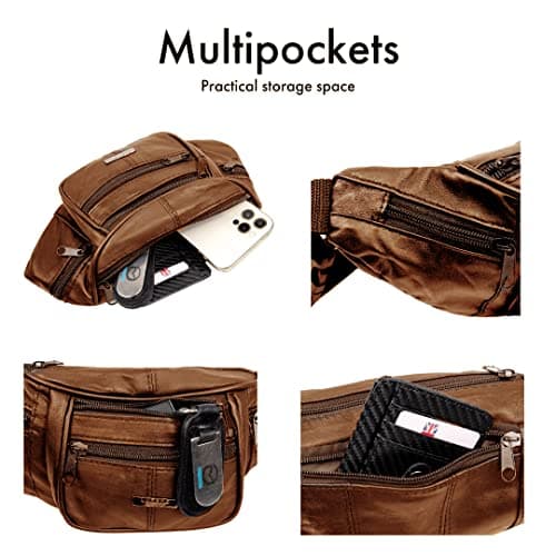 Woodland Leathers Genuine Leather Bum Bag Belt Bag for Women and Men, Brown — view 5