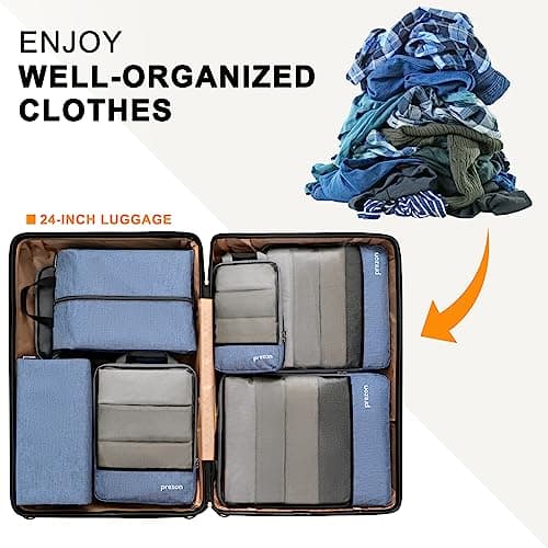 Prezon Compression Packing Cubes, Luggage Organiser Set, Extensible Suitcase Organiser, Packing Organisers for Suitcases, Packing Cubes for Travel or Home Storage — view 6