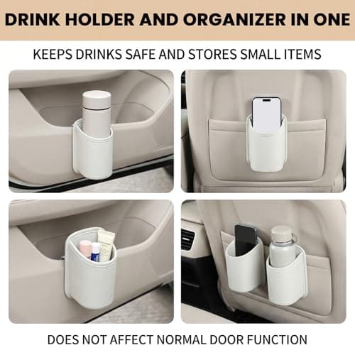 Hounyou 2Pcs Car Cup Holder, Leather Cup Holders for Cars, for Holding Phones, Snacks & Drinks (White) — view 2