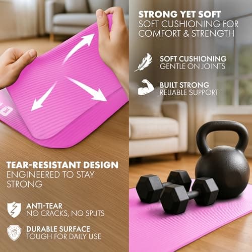 KAYMAN Yoga Mat – Multi-Purpose Extra Thick Foam Exercise Mats – Ideal Floor Mat for Pilates, Stretching, Resistance Workout & Therapy – Home & Gym Equipment Accessory (Pink) — view 3