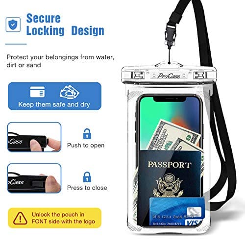 ProCase 2 Pack Waterproof Phone Pouch, Underwater Case phone sleeve for iPhone 17 Air 16 15 14 Plus Pro Max 13 12, Galaxy S24 Ultra S23 S22 Up to 7.0 inch, Cruise Beach Essentia -Clear — view 5